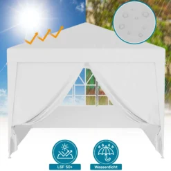 Wiltec Pavillon 3 x 3 m in Weiß mit UV-Schutz 50+, Gartenpavillon mit abnehmbaren Seiten, Partyzelt mit Fenstern für z. B. Terrasse und Festival
