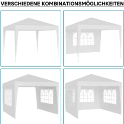 Wiltec Pavillon 3 x 3 m in Weiß mit UV-Schutz 50+, Gartenpavillon mit abnehmbaren Seiten, Partyzelt mit Fenstern für z. B. Terrasse und Festival