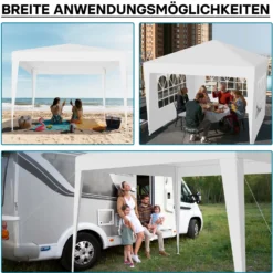 Wiltec Pavillon 3 x 3 m in Weiß mit UV-Schutz 50+, Gartenpavillon mit abnehmbaren Seiten, Partyzelt mit Fenstern für z. B. Terrasse und Festival