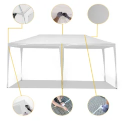 Wiltec Pavillon 3 x 6 m in Weiß mit UV-Schutz 50+, Gartenpavillon mit aufrollbaren Seiten, Partyzelt mit Fenstern für z. B. Terrasse und Festival