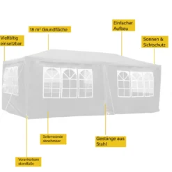 Wiltec Pavillon 3 x 6 m in Weiß mit UV-Schutz 50+, Gartenpavillon mit aufrollbaren Seiten, Partyzelt mit Fenstern für z. B. Terrasse und Festival