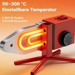 Wiltec PE-Rohr Schweißgerät 2000 W bis 300°C, Muffenschweißgerät inkl. 7 Heizdorne 16-63 mm, Schweissgerät für Rohre, Muffen und Formstücke