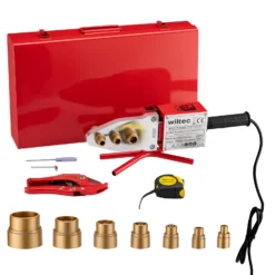 Wiltec PE-Rohr Schweißgerät 2000 W bis 300°C, Muffenschweißgerät inkl. 7 Heizdorne 16-63 mm, Schweissgerät für Rohre, Muffen und Formstücke