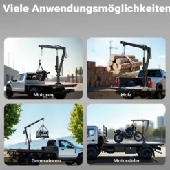 Wiltec Pickup Kran Ladekran bis 1770 mm Höhe, 500 kg Traglast und 360° Drehkranz, Seilwinde, massiver Standfuß zur Bodenmontage, Werkstattkran