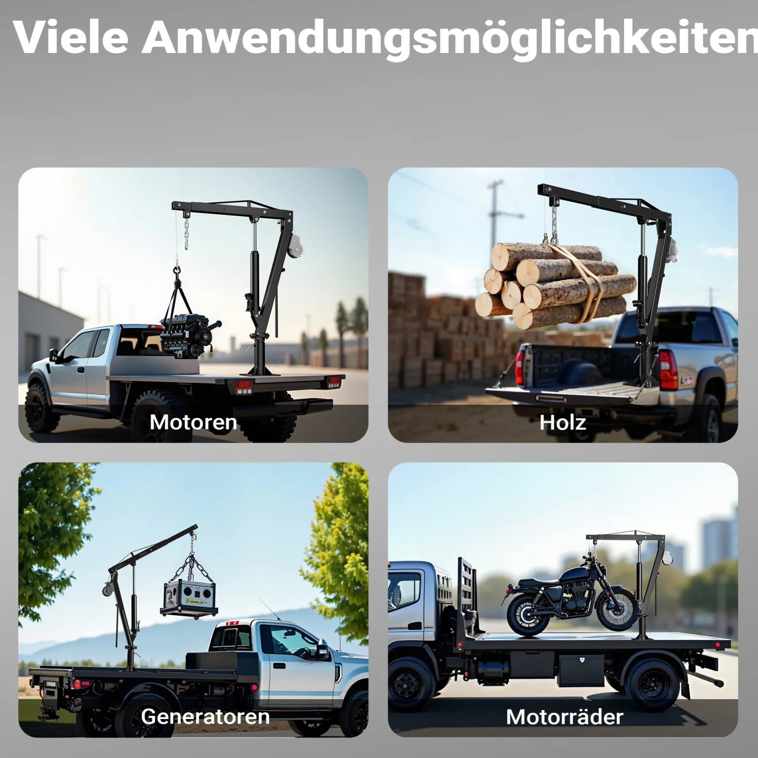 Wiltec Pickup Kran Ladekran bis 1770 mm Höhe, 500 kg Traglast und 360° Drehkranz, Seilwinde, massiver Standfuß zur Bodenmontage, Werkstattkran