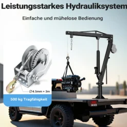 Wiltec Pickup Kran Ladekran bis 1770 mm Höhe, 500 kg Traglast und 360° Drehkranz, Seilwinde, massiver Standfuß zur Bodenmontage, Werkstattkran