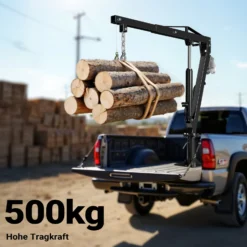 Wiltec Pickup Kran Ladekran bis 1770 mm Höhe, 500 kg Traglast und 360° Drehkranz, Seilwinde, massiver Standfuß zur Bodenmontage, Werkstattkran
