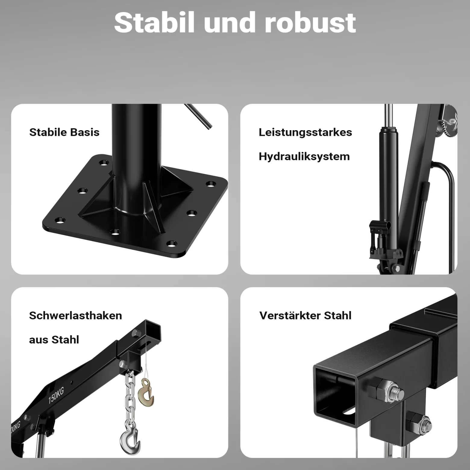 Wiltec Pickup Kran Ladekran bis 1770 mm Höhe, 500 kg Traglast und 360° Drehkranz, Seilwinde, massiver Standfuß zur Bodenmontage, Werkstattkran