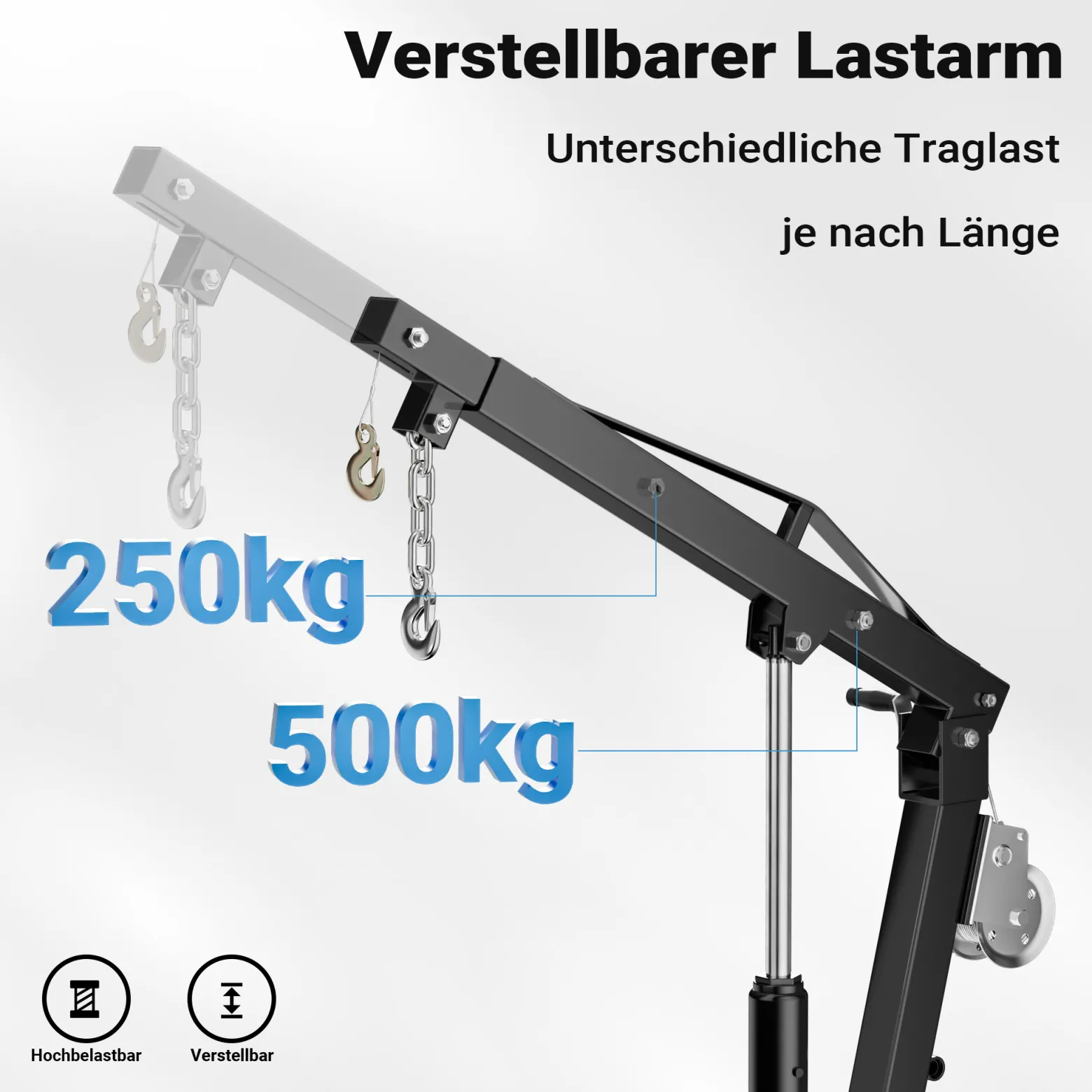 Wiltec Pickup Kran Ladekran bis 1770 mm Höhe, 500 kg Traglast und 360° Drehkranz, Seilwinde, massiver Standfuß zur Bodenmontage, Werkstattkran
