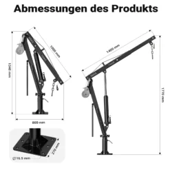 Wiltec Pickup Kran Ladekran bis 1770 mm Höhe, 500 kg Traglast und 360° Drehkranz, Seilwinde, massiver Standfuß zur Bodenmontage, Werkstattkran