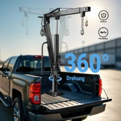 Wiltec Pickup Kran Ladekran bis 1770 mm Höhe, 500 kg Traglast und 360° Drehkranz, Seilwinde, massiver Standfuß zur Bodenmontage, Werkstattkran