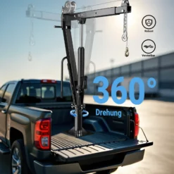 Wiltec Pickup Kran Ladekran 1800 mm Höhe, 900 kg Traglast und 360° Drehkranz, Seilwinde, massiver Standfuß zur Bodenmontage, Werkstattkran