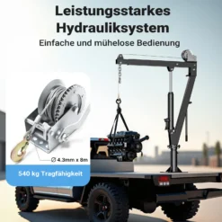 Wiltec Pickup Kran Ladekran 1800 mm Höhe, 900 kg Traglast und 360° Drehkranz, Seilwinde, massiver Standfuß zur Bodenmontage, Werkstattkran