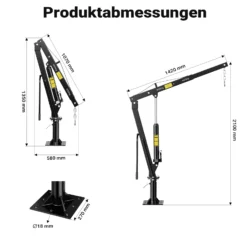 Wiltec Pickup Kran Ladekran 1800 mm Höhe, 900 kg Traglast und 360° Drehkranz, massiver Standfuß zur Bodenmontage, Werkstattkran
