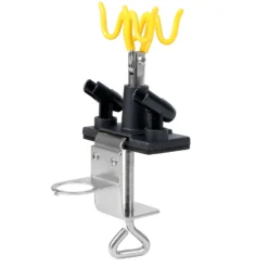 Wiltec Pistolenhalter passend für 4 Pistolen und 1 Manometer, 85 x 110 x 210 mm, Airbrushpistolenhalter zur Tischmontage, Airbrush Zubehör