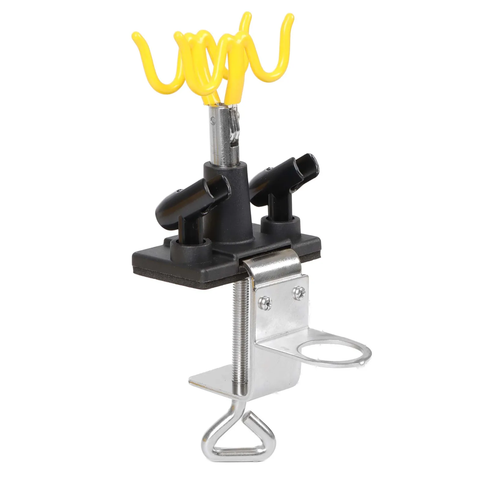 Wiltec Pistolenhalter passend für 4 Pistolen und 1 Manometer, 85 x 110 x 210 mm, Airbrushpistolenhalter zur Tischmontage, Airbrush Zubehör