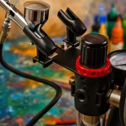 Wiltec Pistolenhalter zum Anbau an Airbrush Druckregler, Airbrush Zubehör, für Modellbau, Tattoos, Nailart