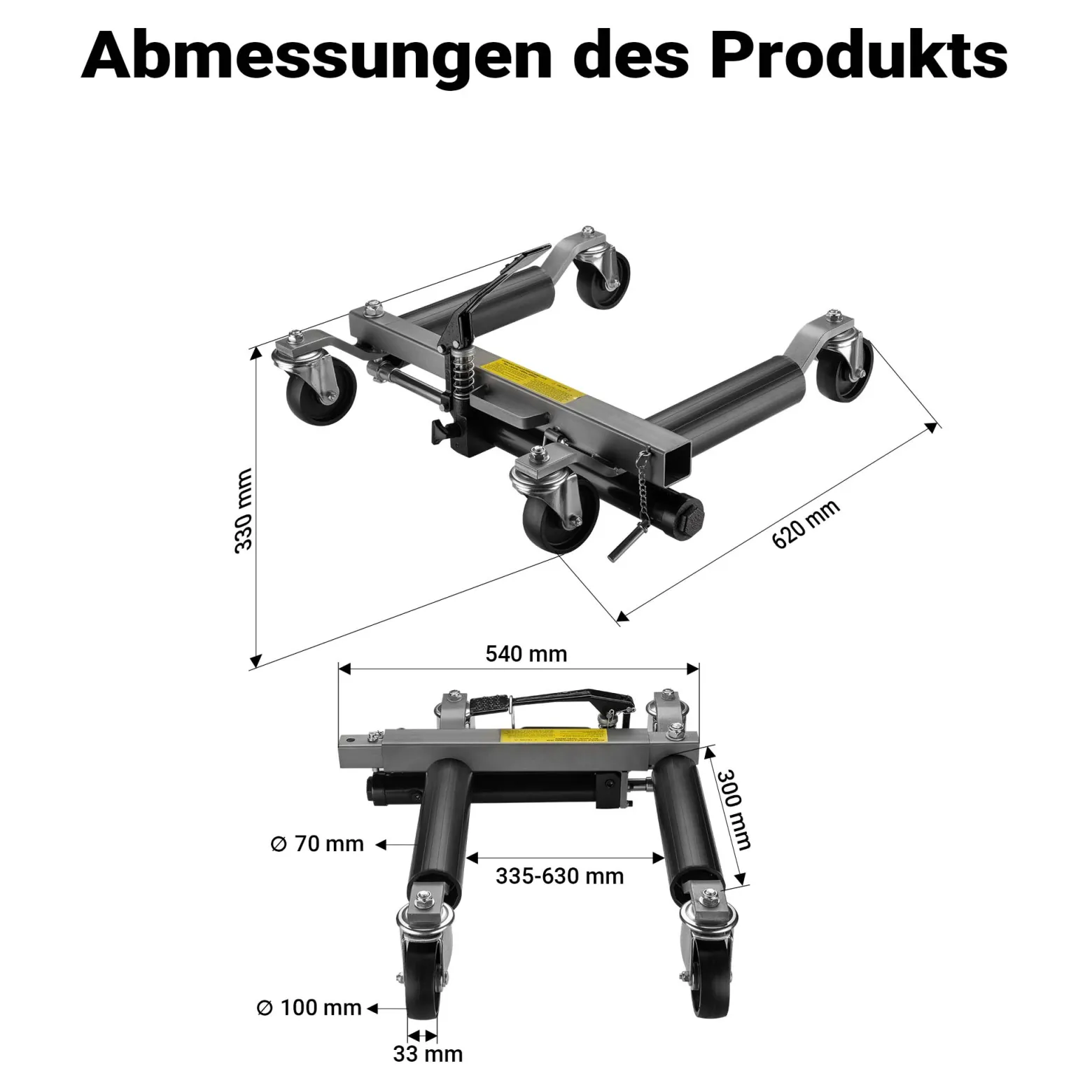 Wiltec PKW Rangierhilfe 2x Wagenheber hydraulisch, 2 Stück Rangierwagenheber je 680 kg Tragkraft, Autoheber bis 30 cm Reifenbreite
