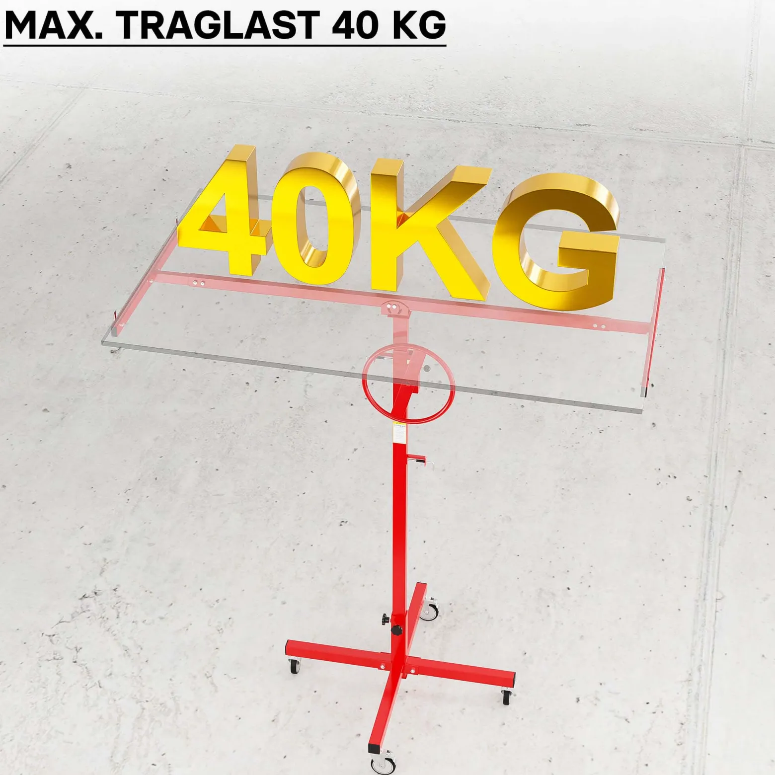 Wiltec Plattenheber bis max. 40 kg, Höhe 170-290 cm, Montagehilfe für Trockenbau, Paneelheber mit 4 Rädern mit Feststellbremse