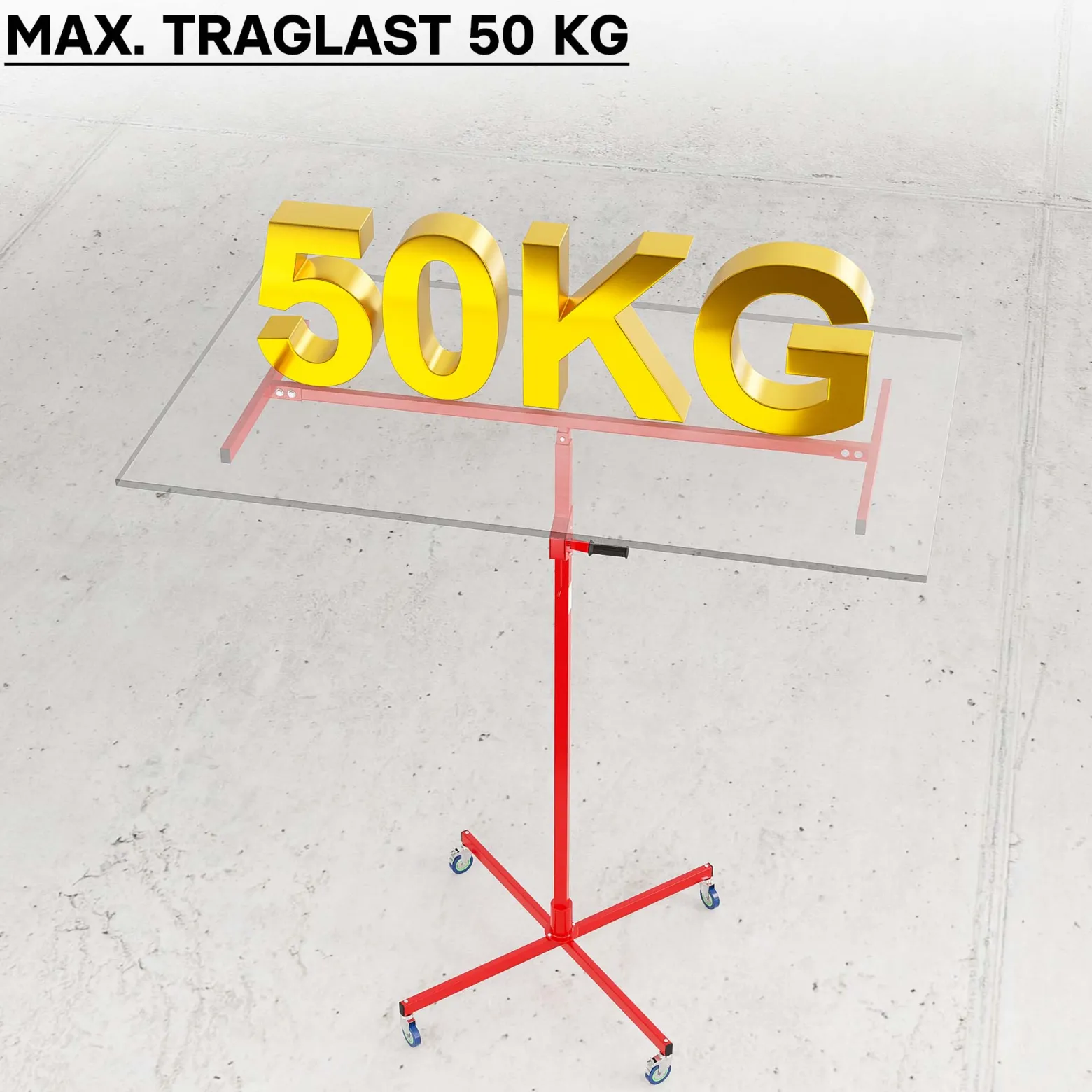 Wiltec Plattenheber bis max. 50 kg, Höhe 190-330 cm, Montagehilfe für Trockenbau, Paneelheber mit 4 Rädern, Feststellbremsen