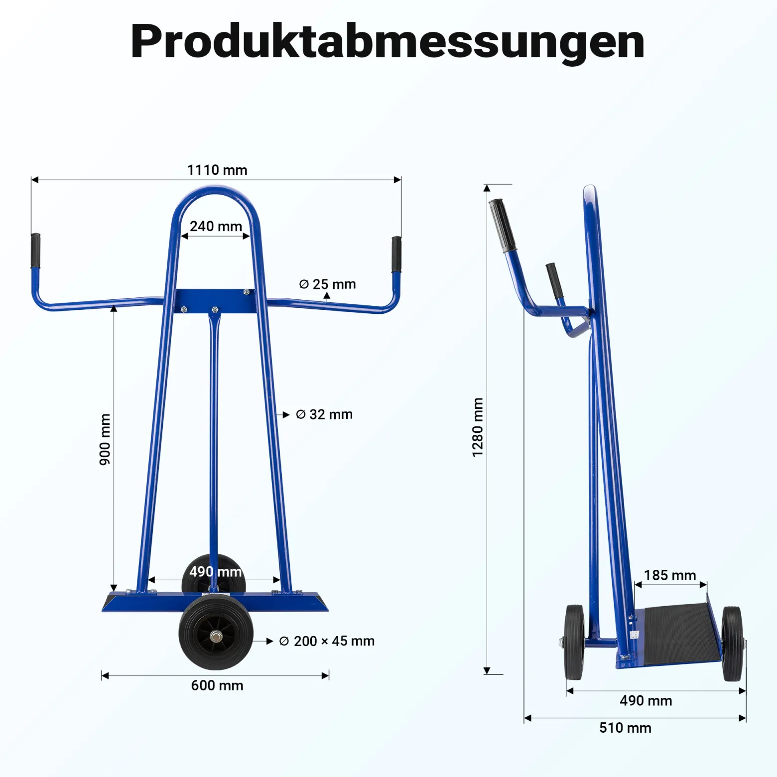 Wiltec Plattenkarren bis 300 kg mit 2 Vollgummi Rädern, Plattenwagen zum Transport großflächiger Platten u. v. m.