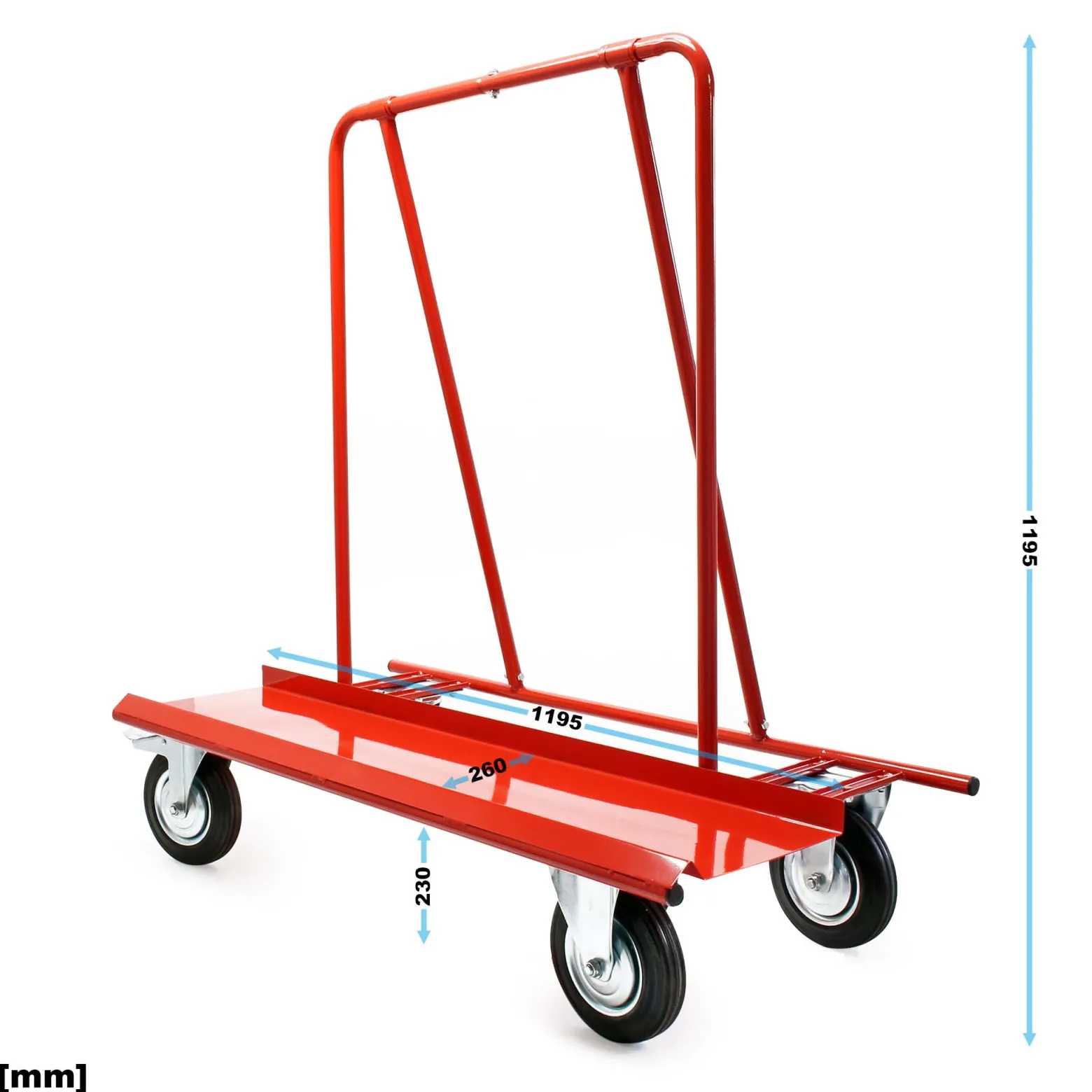 Wiltec Plattenkarren bis 800 kg mit 4 Vollgummi Rädern, Plattenwagen zum Transport von Trockenbauwänden, Holz- und Gipskartonplatten, Fenstern u.v.m.