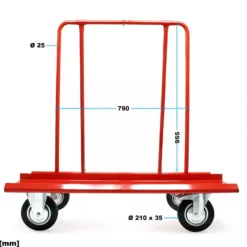Wiltec Plattenkarren bis 800 kg mit 4 Vollgummi Rädern, Plattenwagen zum Transport von Trockenbauwänden, Holz- und Gipskartonplatten, Fenstern u.v.m.