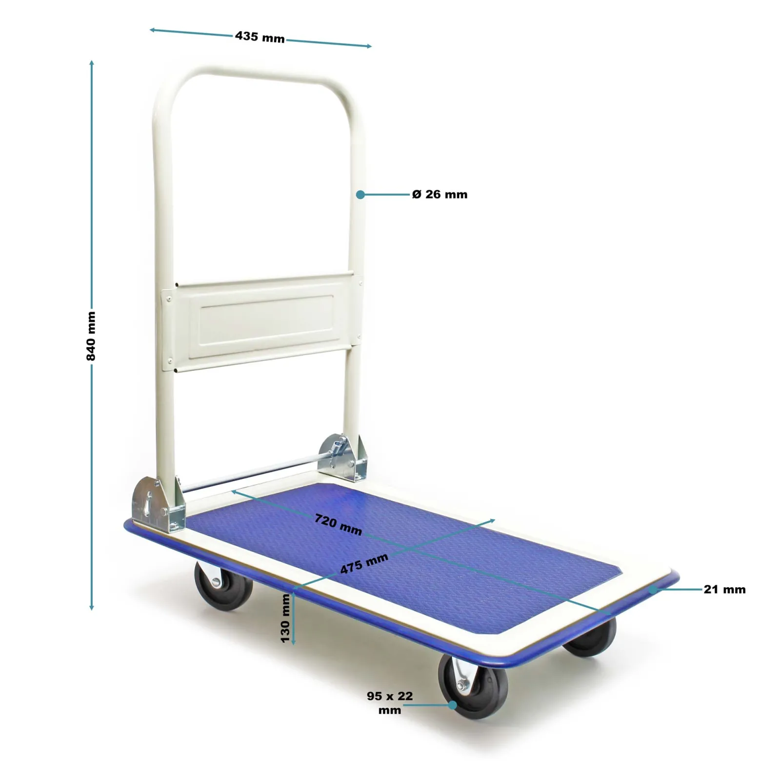 Wiltec Plattformwagen bis 150 kg 720x475x840 mm, Transportkarre klappbar mit Bügelgriff und gummibezogener Ladefläche, Transporthilfe