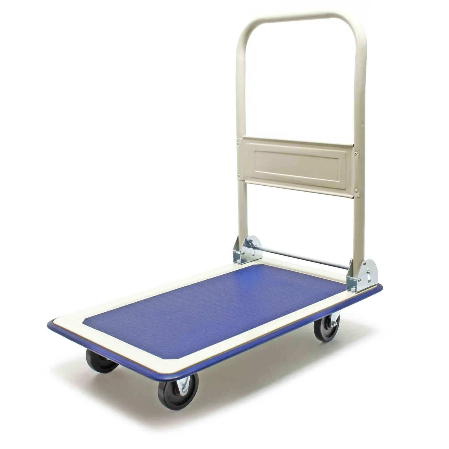 Wiltec Plattformwagen bis 150 kg 720x475x840 mm, Transportkarre klappbar mit Bügelgriff und gummibezogener Ladefläche, Transporthilfe