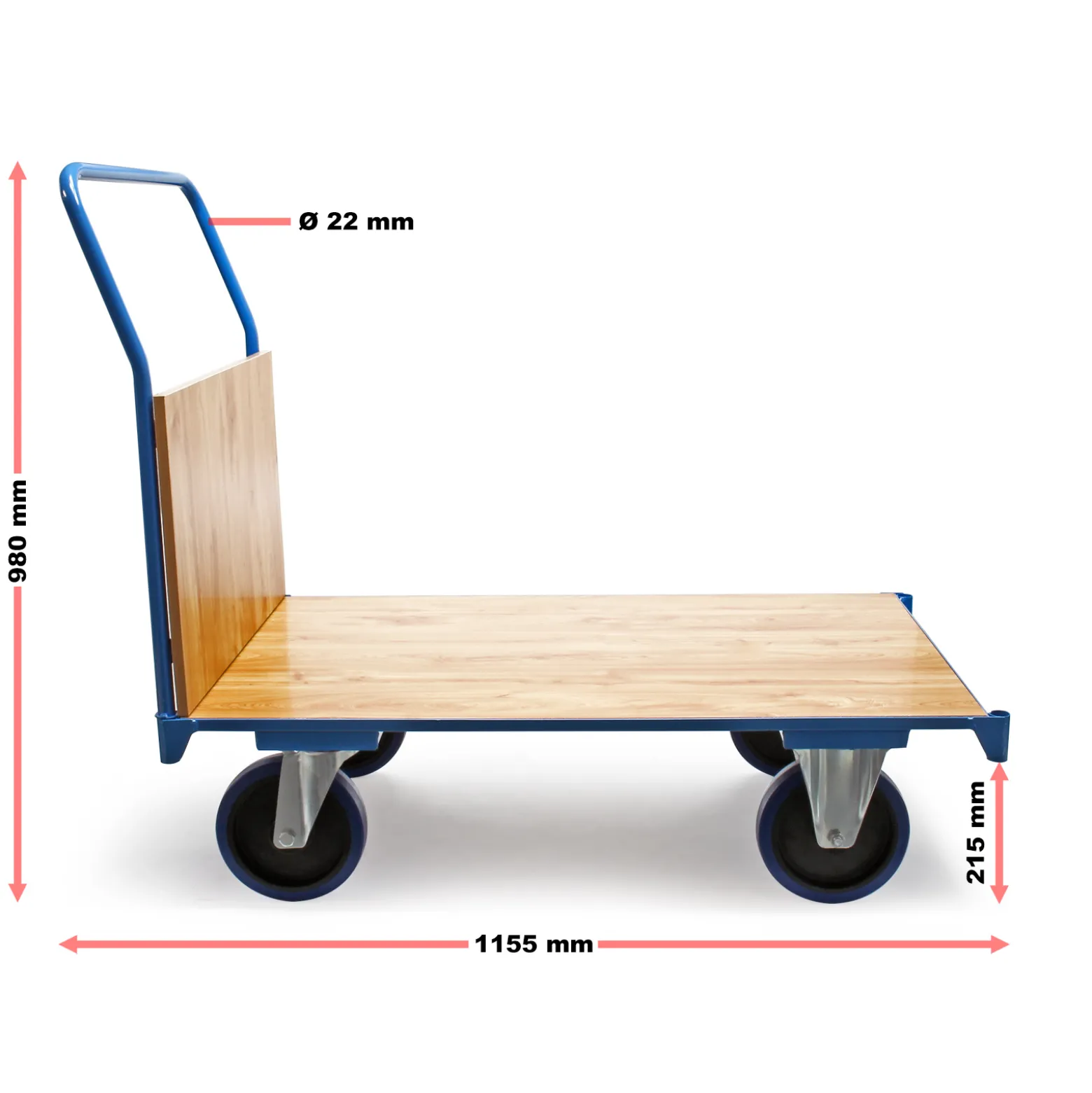 Wiltec Plattformwagen bis 600 kg 100x60 mm, Transportkarre mit Vollgummireifen, Bügelgriff und Bremse, Transportwagen