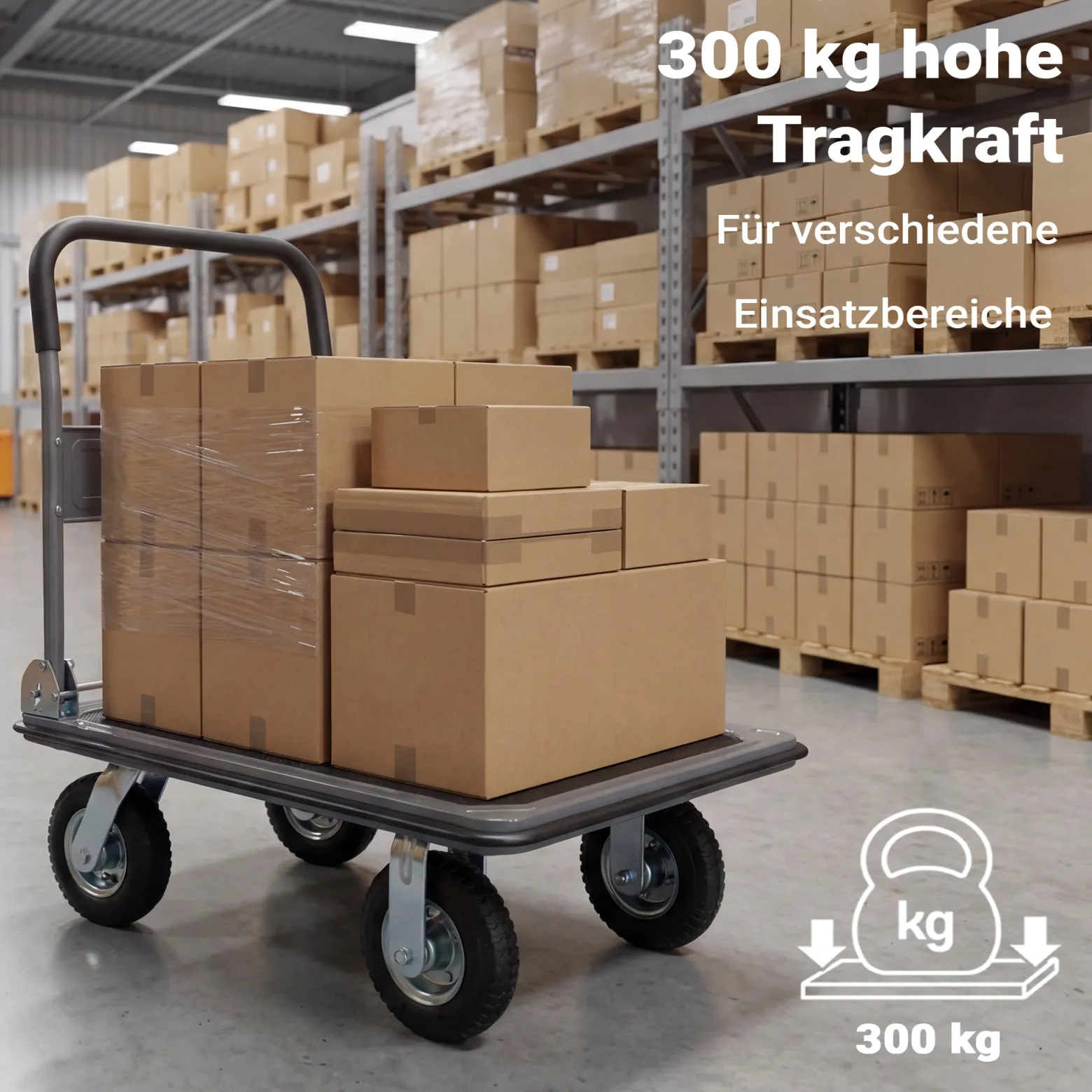 Wiltec Plattformwagen bis 300 kg 895x610x985 mm, Transportkarre klappbar mit Bügelgriff und Anti Rutsch Belag und Kantenschutz, Transporthilfe