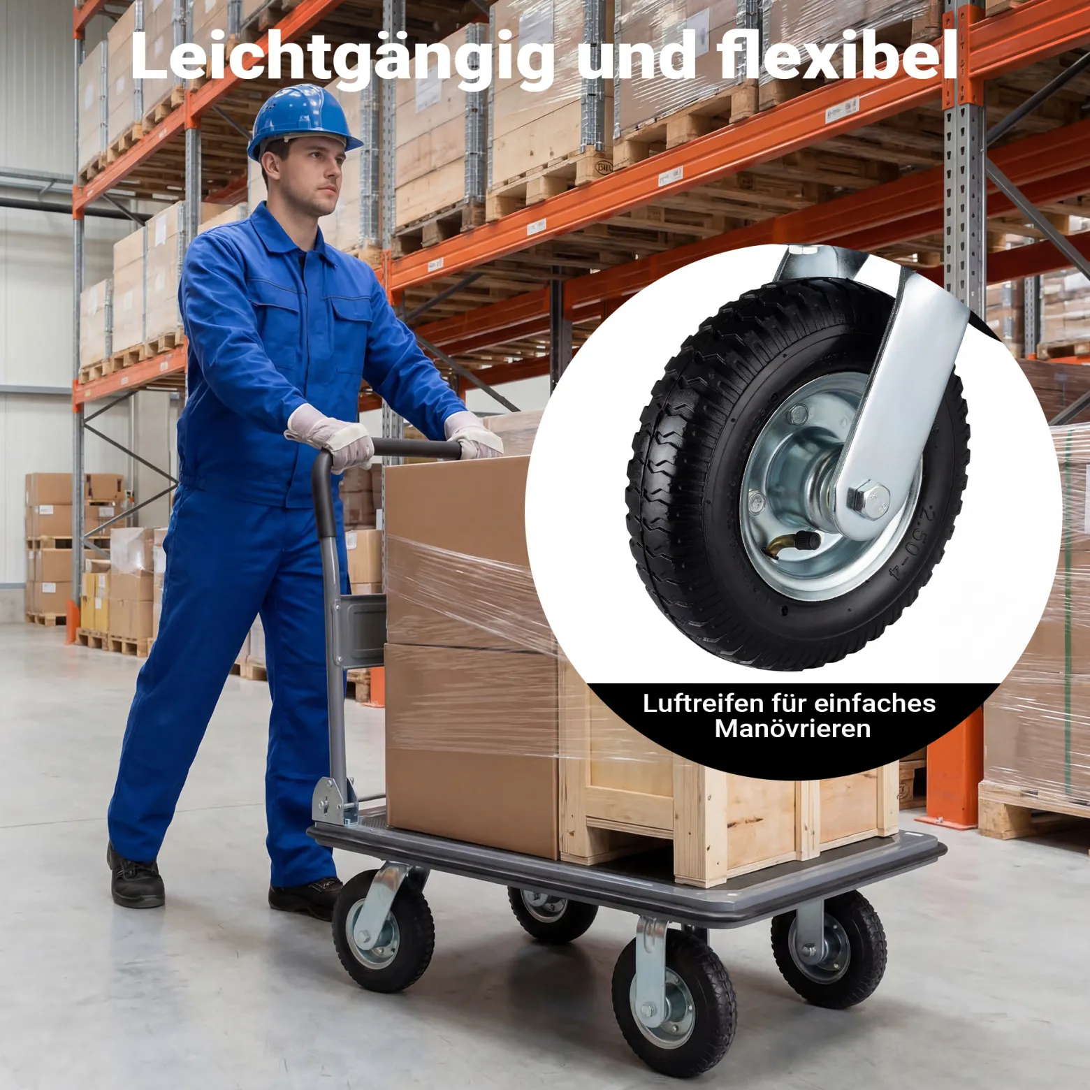 Wiltec Plattformwagen bis 300 kg 895x610x985 mm, Transportkarre klappbar mit Bügelgriff und Anti Rutsch Belag und Kantenschutz, Transporthilfe