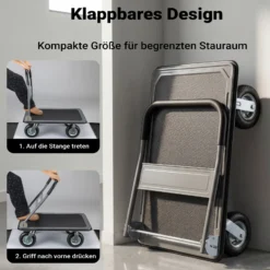 Wiltec Plattformwagen bis 300 kg 895x610x985 mm, Transportkarre klappbar mit Bügelgriff und Anti Rutsch Belag und Kantenschutz, Transporthilfe
