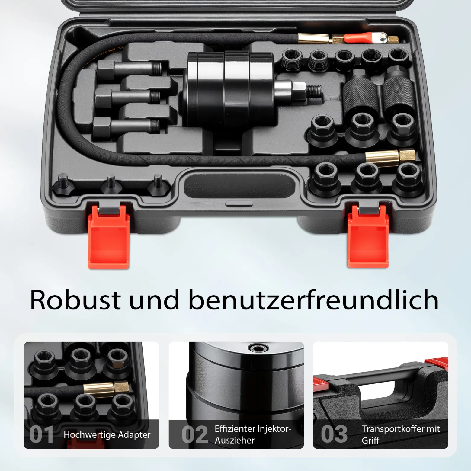 Wiltec Pneumatischer Einspritzdüsen Auszieher Satz, Injektor Werkzeug universell, Demontage Einspritzventil mit Magnetspulen oder Schraubanschlüssen