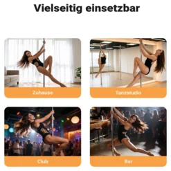 Wiltec Pole Dance Profi Tanzstange Ø 45 mm, höhenverstellbar von 2,31-2,74 m, aus Stahl, Montage ohne Bohren, Fitnessstange, Tabeldance Stange