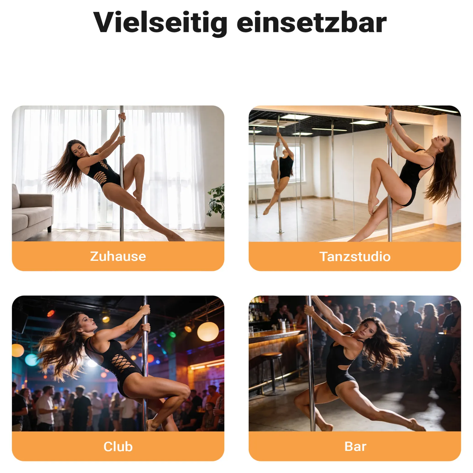 Wiltec Pole Dance Profi Tanzstange Ø 45 mm, höhenverstellbar von 2,31-2,74 m, aus Stahl, Montage ohne Bohren, Fitnessstange, Tabeldance Stange