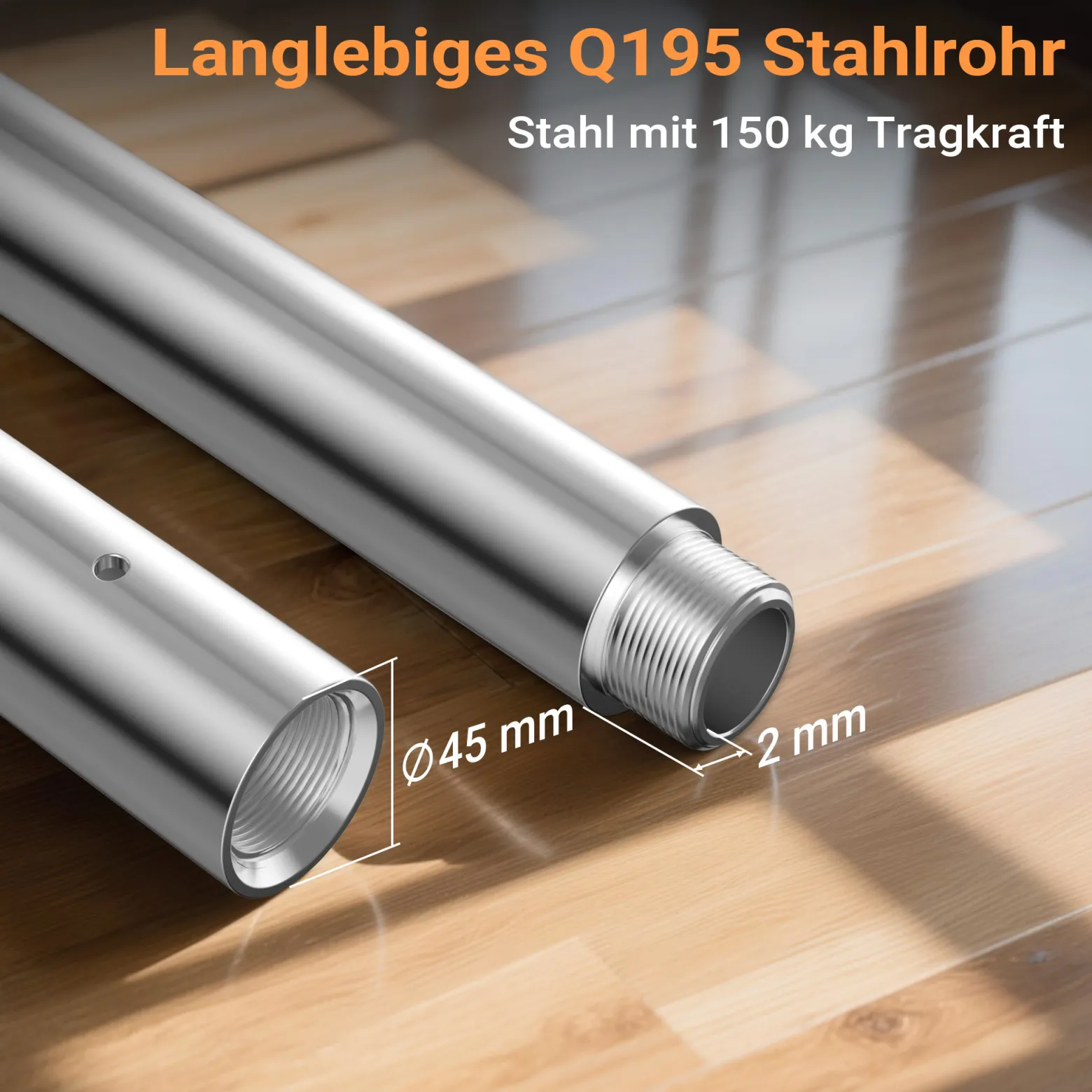 Wiltec Pole Dance Profi Tanzstange Ø 45 mm, höhenverstellbar von 2,31-2,74 m, aus Stahl, Montage ohne Bohren, Fitnessstange, Tabeldance Stange