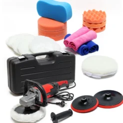 Wiltec Poliermaschine Set aus 26 Teilen 1500W bis 3000 U/min, Schleifgerät mit 6 Stufen inkl. vieler Aufsätze und Koffer, Tellerschleifer, Rotationsschleifer