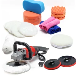 Wiltec Poliermaschine Set aus 21 Teilen 1200W bis 3000 U/min, Schleifgerät mit 6 Stufen inkl. vieler Aufsätze, Tellerschleifer, Rotationsschleifer