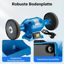 Wiltec Poliermaschine 750W mit 2 Polierscheiben Ø 200mm, 2950 U/min, Doppelschleifer mit robustem Gehäuse aus Guss und Standfuß