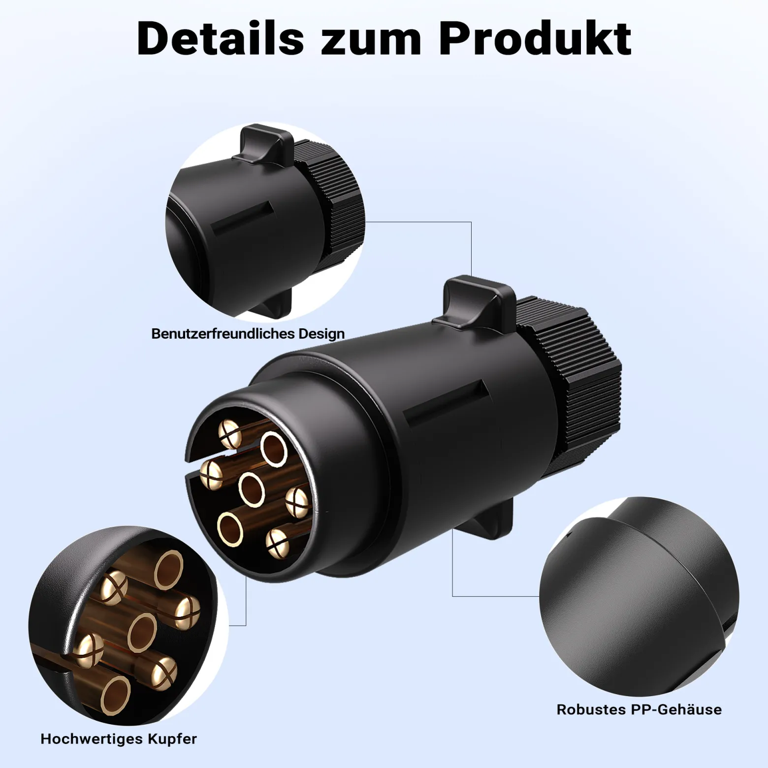 Wiltec 7-poliger Stecker Typ N, robuster Anhängerstecker, Kabelstecker für KFZ, zuverlässige Stromversorgung für Anhänger und Wohnwagen