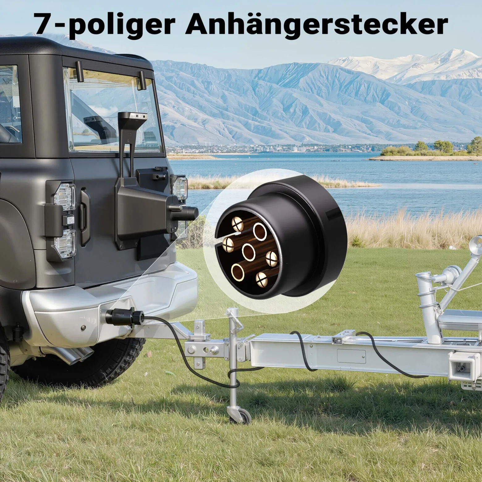 Wiltec 7-poliger Stecker Typ N, robuster Anhängerstecker, Kabelstecker für KFZ, zuverlässige Stromversorgung für Anhänger und Wohnwagen