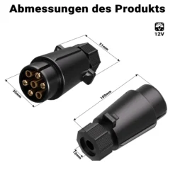 Wiltec 7-poliger Stecker Typ N, robuster Anhängerstecker, Kabelstecker für KFZ, zuverlässige Stromversorgung für Anhänger und Wohnwagen