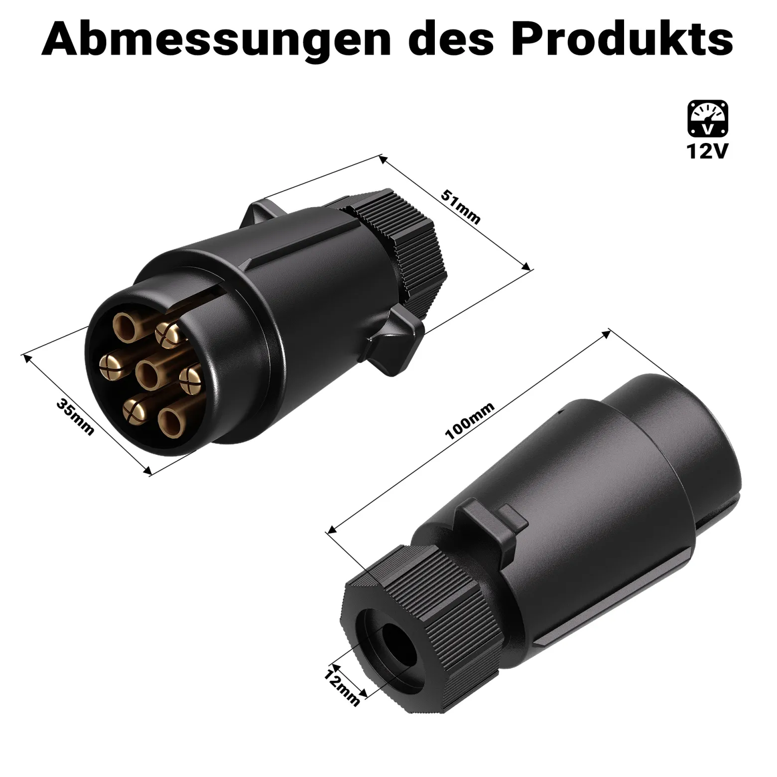 Wiltec 7-poliger Stecker Typ N, robuster Anhängerstecker, Kabelstecker für KFZ, zuverlässige Stromversorgung für Anhänger und Wohnwagen
