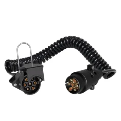 Wiltec 7-poliges Spiralkabel 3 m, Anhängerkabel PVC, robustes Elektrokabel mit Stecker & Buchse, Verlängerungskabel für Anhänger und Wohnwagen