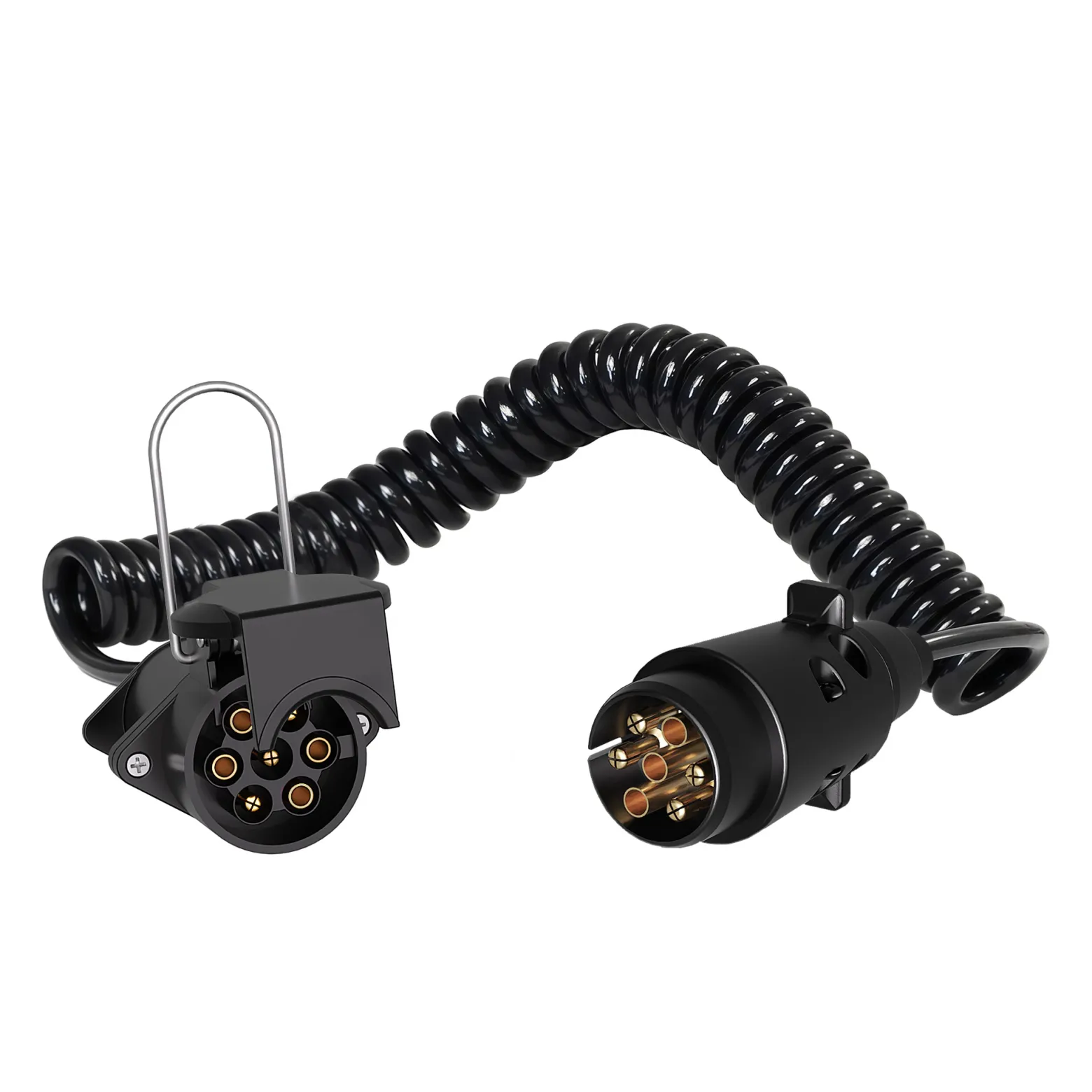 Wiltec 7-poliges Spiralkabel 3 m, Anhängerkabel PVC, robustes Elektrokabel mit Stecker & Buchse, Verlängerungskabel für Anhänger und Wohnwagen