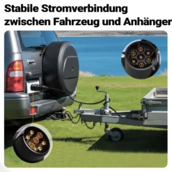 Wiltec 7-poliges Spiralkabel 3 m, Anhängerkabel PVC, robustes Elektrokabel mit Stecker & Buchse, Verlängerungskabel für Anhänger und Wohnwagen