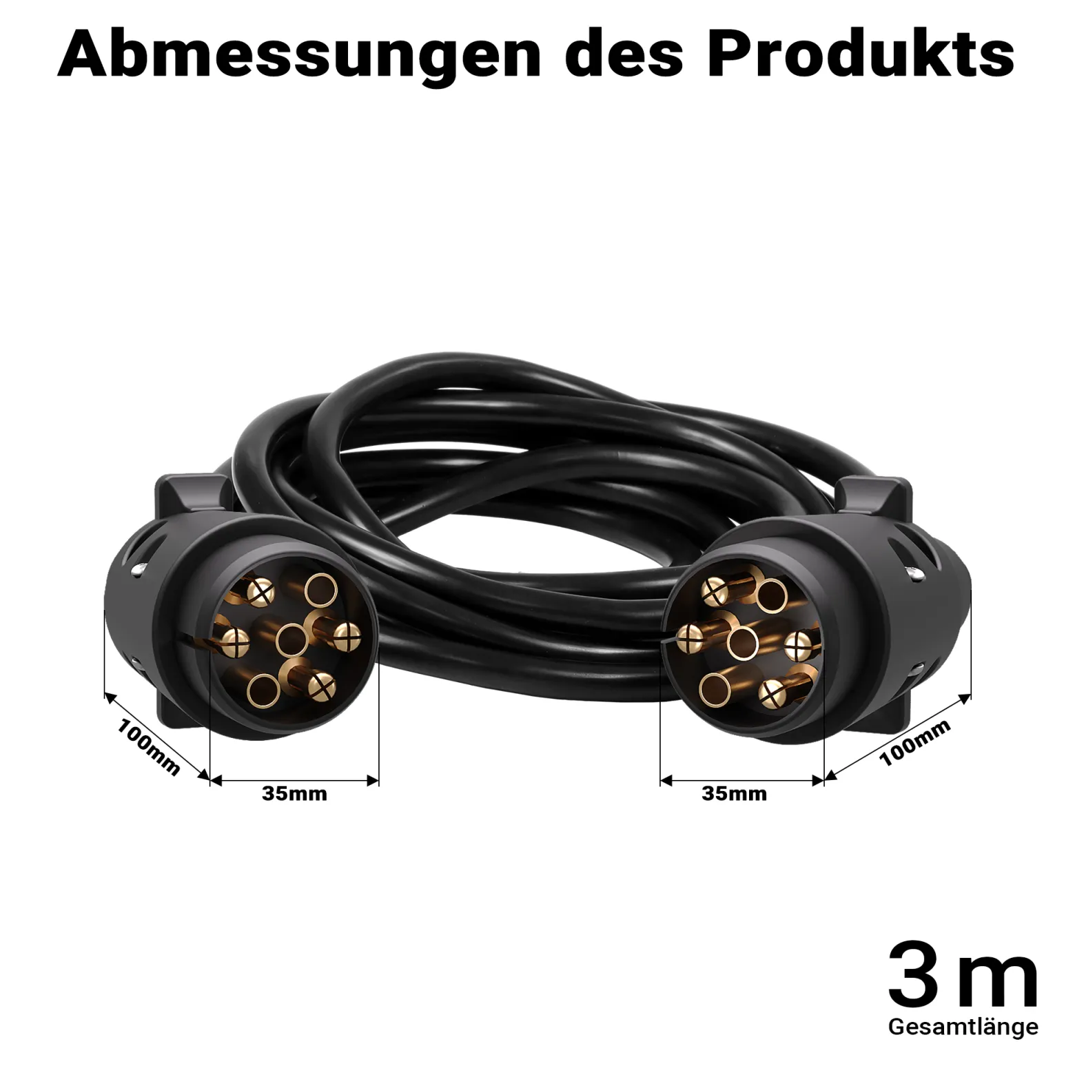 Wiltec 7-poliges Verlängerungskabel 3 m, Anhängerkabel PVC, robustes Elektrokabel mit 2 Steckern, 7-adriges Kabel für Anhänger und Wohnwagen