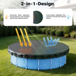 Wiltec Poolabdeckung rund Ø 610 cm, 200 g/m² PE, UV-beständige Abdeckplane, 2in1 Poolplane für Sommer und Winter, schwarz/grün