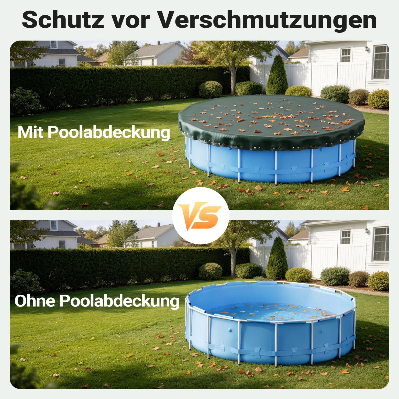 Wiltec Poolabdeckung rund Ø 610 cm, 200 g/m² PE, UV-beständige Abdeckplane, 2in1 Poolplane für Sommer und Winter, schwarz/grün